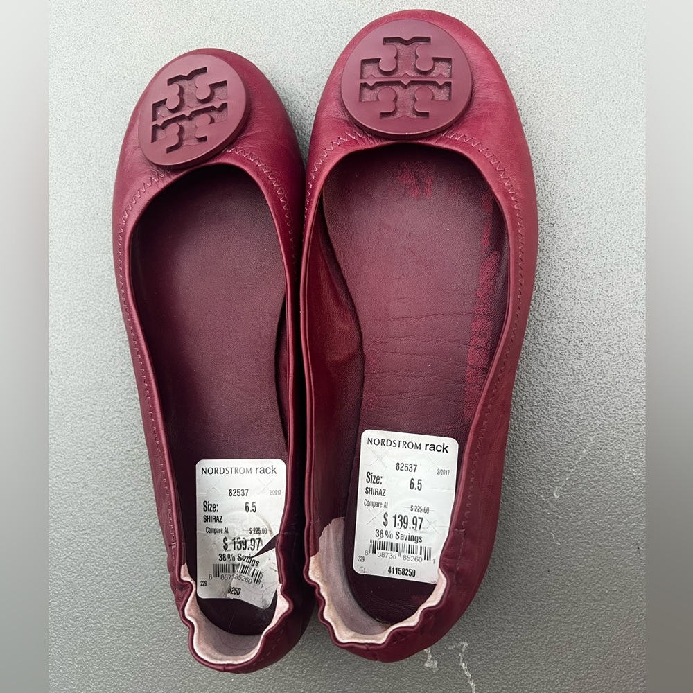 Tory Burch Women's New Minnie Ballerina Burgundy Flats Size 6.5 - Picture 5 of 11